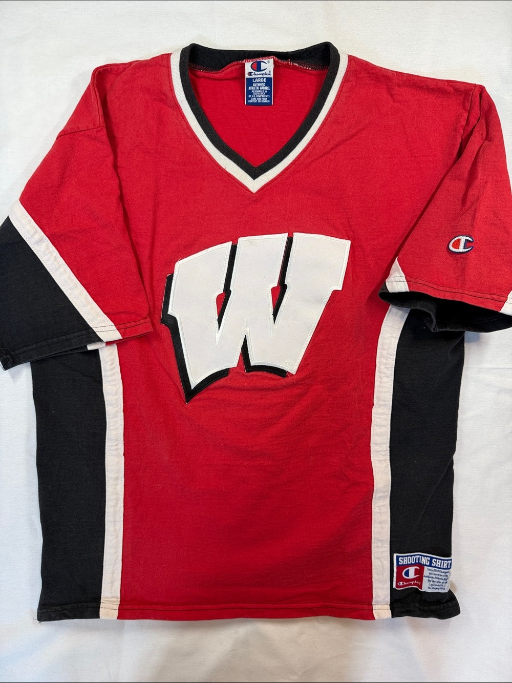 Vintage 90s Champion Wisconsin Badgers Shooting Shirt NCAA Red Black White L